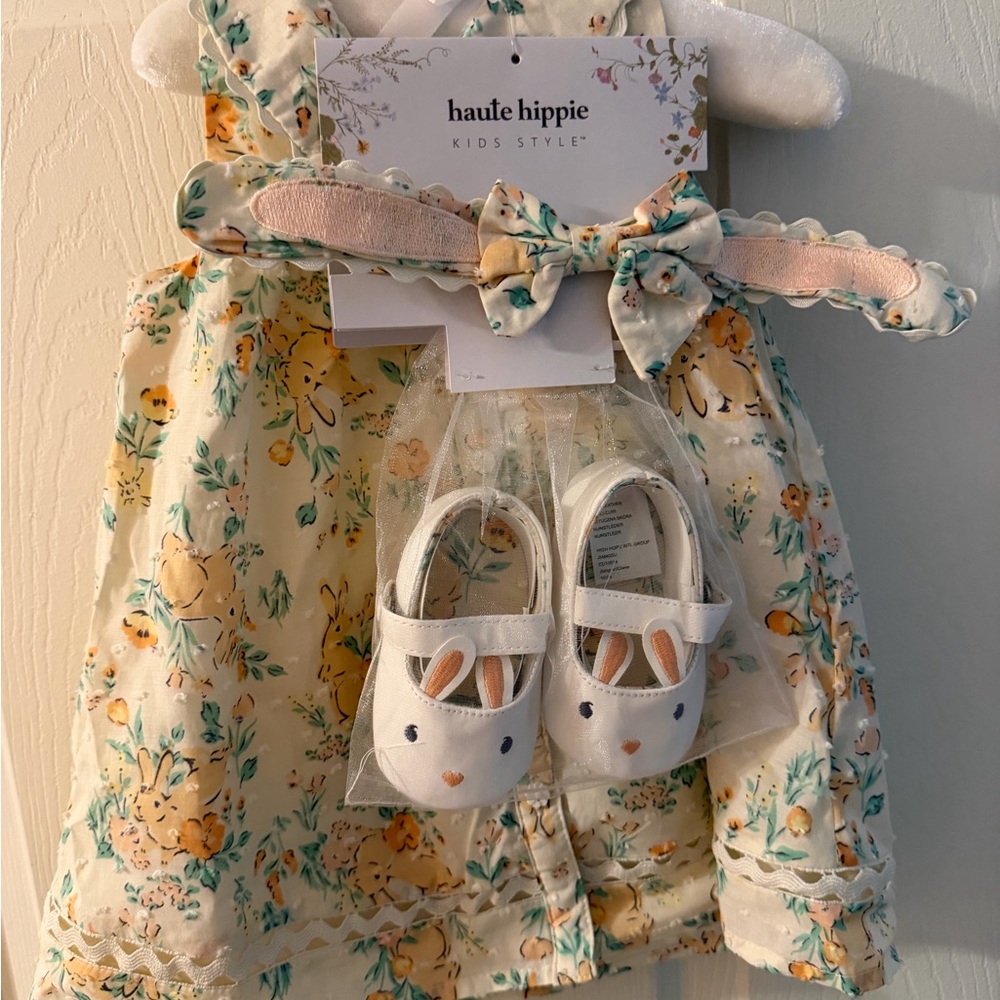 Haute Hippie White Bunny Dress Set with Shoes and Bow